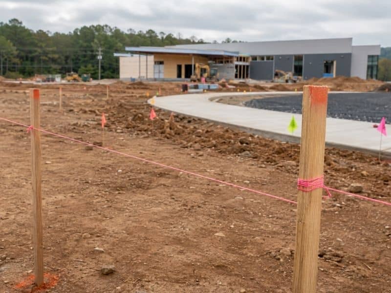 Construction staking ringgold | Ringgold Land Surveying Construction staking in progress for a community center expansion in Ringgold, Georgia